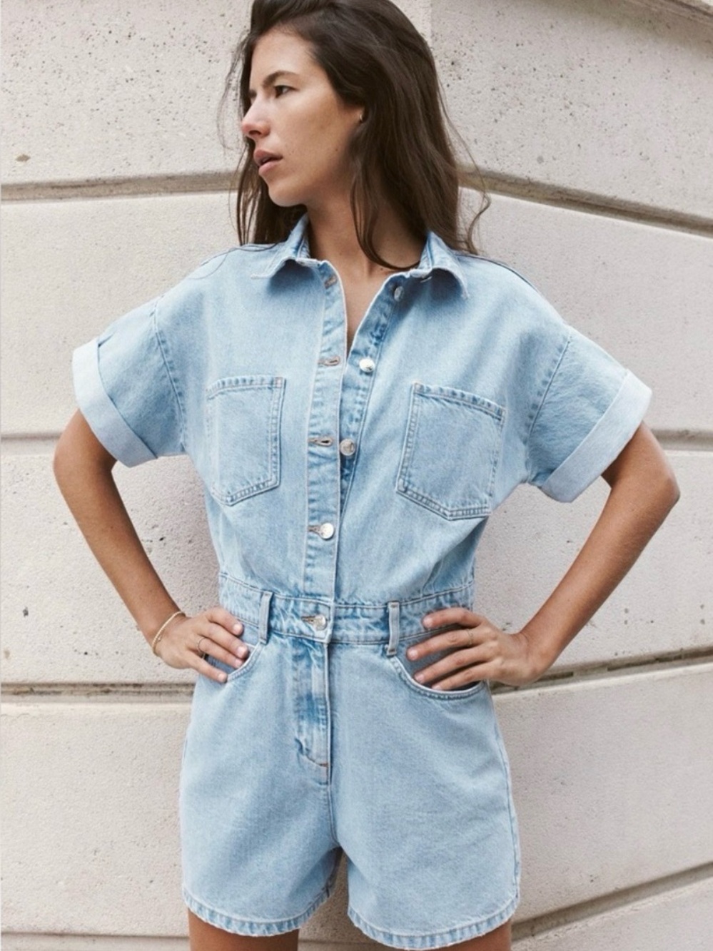 Zara Light Blue Denim Romper